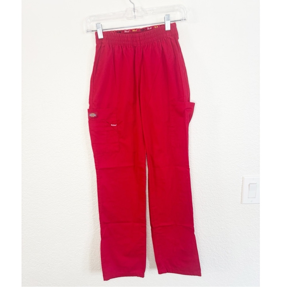 Dickies Medical Scrub Pants XXS Red Elastic Waist Cargo‎ Utility Trousers 86106